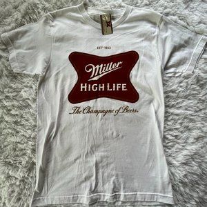 NWT Medium Mens White Miller Beer Short Sleeve Tee